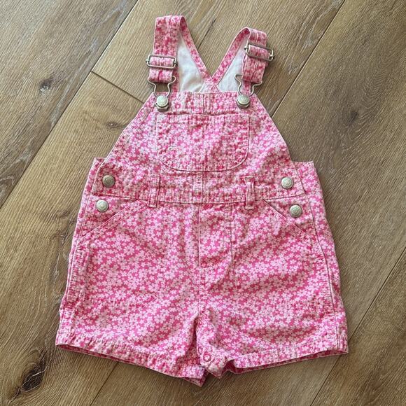 Vintage Baby GAP Pink Floral Kids Overalls Size 6-12 Months - Picture 1 of 7
